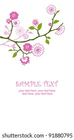 card with spring cherry blossoms and text - invitation for party or wedding