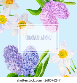 Card with spring flowers. Vector Illustration