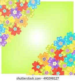 card of spring  primula flowers green. vector illustration
