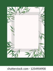 card with square frame and laurel leafs