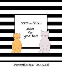 Card with square place for text with stripes and two cats