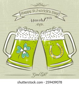 Card for St. Patrick's Day with beer mug, vector