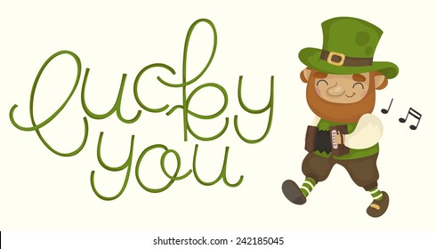 Card for St. Patrick's Day with a cheerful Leprechaun. Vector illustration 