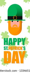 Card for St. Patrick's Day with leprechaun in hat. Invitation to an Irish party at the Pub. Happy St. Patrick's Day.