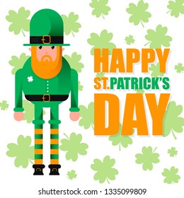 Card for St. Patrick's Day with leprechaun in hat. Invitation to an Irish party at the Pub. Happy St. Patrick's Day.