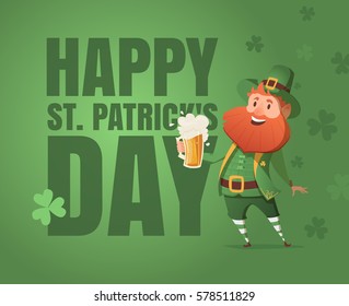 Card for St. Patrick's Day with leprechaun in a suit. Invitation to an Irish party at the Pub. Happy St. Patrick's Day.