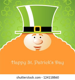 Card St. Patrick's Day. Portrait of a leprechaun. Background St. Patrick's Day