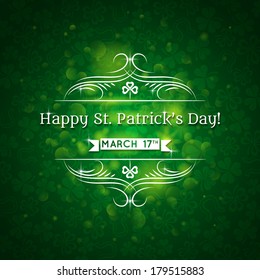 Card for St. Patrick's Day with text and many shamrocks