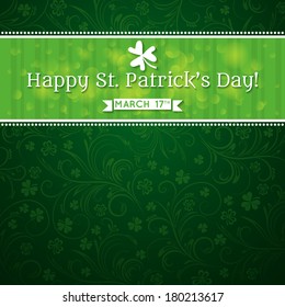 Card for St. Patrick's Day with text and many shamrocks