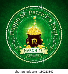 Card for St. Patrick's Day with text and pot with golden coins