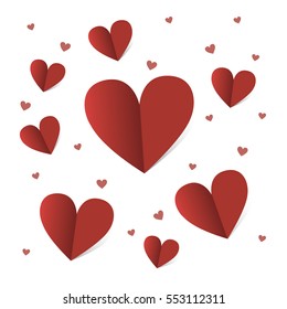 Card for st. Valentine day with red hearts over white background.