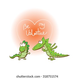 The card for St. Valentine's Day with two cute cartoon dragons.