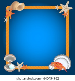 Card with starfish, seashells and rope