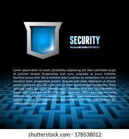 Card with steel glossy lightened shield and labyrinth