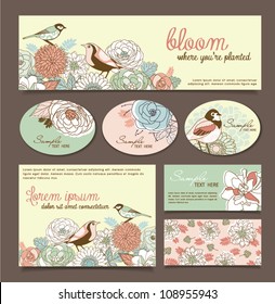 card/ sticker design with floral & birds