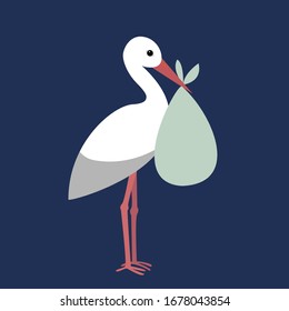 card with a stork holding a scarf with a baby