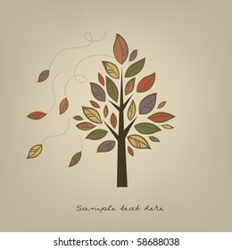 Card with stylized autumn tree