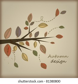 Card with stylized autumn tree branch