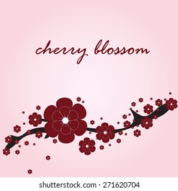 card with stylized beautiful red cherry blossom