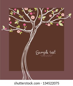 card with stylized blossoming tree