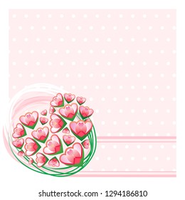 card with stylized bouquet of flowers in light pink tones