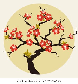 Card with stylized cherry blossom flowers.