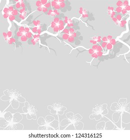 Card with stylized cherry blossom flowers.