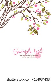 card with stylized cherry blossom and text - invitation for party or wedding