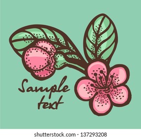 card with stylized cherry blossom and text
