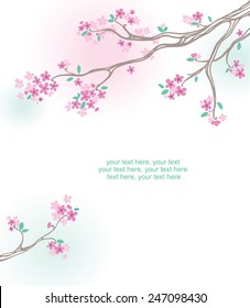 card with stylized cherry blossom and text - invitation for party or wedding