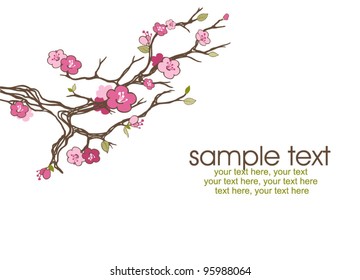 tarjeta con estilizado flor de cerezo y texto - invitación para fiesta o boda