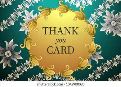 Card with stylized lily flowers in retro style. Thank you card.