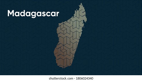 Card with a stylized oriental overlapping pattern and a transform effect. Oriental gold pattern with overlap superimposed on map. madagascar Political Map