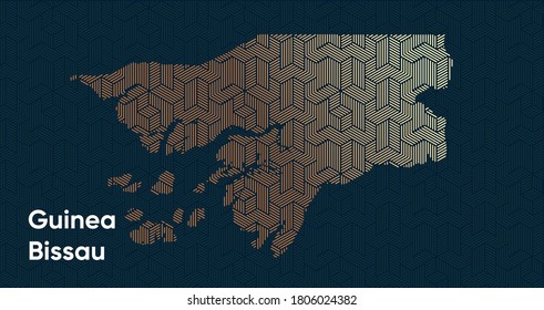Tarjeta con un estilizado patrón oriental de solapamiento y un efecto de transformación. Patrón de oro oriental con superposición superpuesta en el mapa. Mapa político de Guinea Bissau