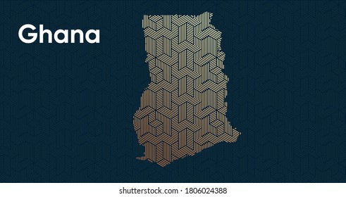 Card with a stylized oriental overlapping pattern and a transform effect. Oriental gold pattern with overlap superimposed on map. ghana Political Map