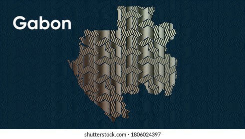 Card with a stylized oriental overlapping pattern and a transform effect. Oriental gold pattern with overlap superimposed on map. gabon Political Map