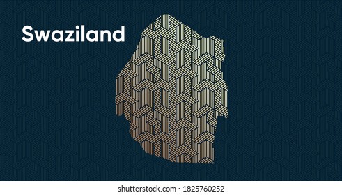Card with a stylized oriental overlapping pattern and a transform effect. Oriental gold pattern with overlap superimposed on map. swaziland Political Map