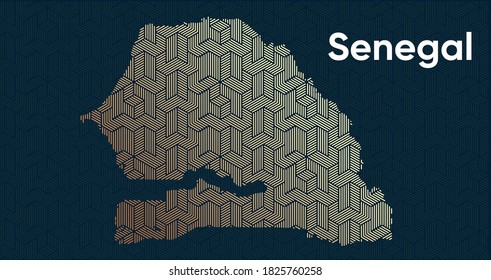 Card with a stylized oriental overlapping pattern and a transform effect. Oriental gold pattern with overlap superimposed on map. senegal Political Map