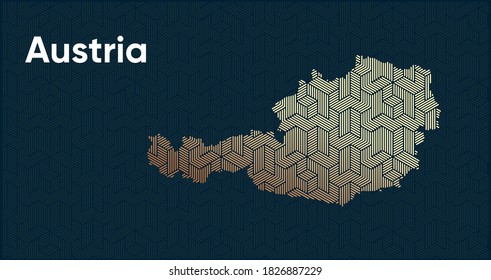 Card with a stylized oriental overlapping pattern and a transform effect. Oriental gold pattern with overlap superimposed on map. austria Political Map