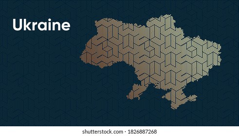 Tarjeta con un estilizado patrón oriental de solapamiento y un efecto de transformación. Patrón de oro oriental con superposición superpuesta en el mapa. Mapa político de Ucrania