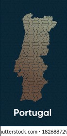Card with a stylized oriental overlapping pattern and a transform effect. Oriental gold pattern with overlap superimposed on map. Portugal Political Map