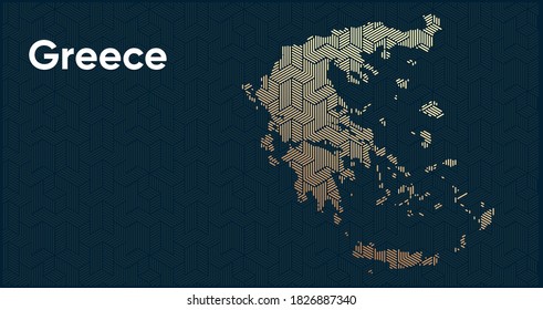 Card with a stylized oriental overlapping pattern and a transform effect. Oriental gold pattern with overlap superimposed on map. greece Political Map