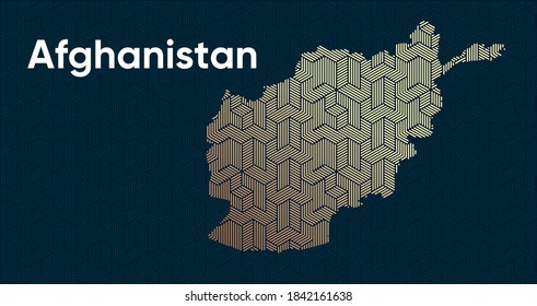 Karte mit stilisiertem orientalischem überlappendem Muster und transformiertem Effekt. Orientales Goldmuster mit Überlappung auf der Karte. afghanistan-Politische Karte