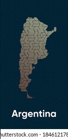 Tarjeta con un estilizado patrón oriental de solapamiento y un efecto de transformación. Patrón de oro oriental con superposición superpuesta en el mapa. Mapa político de Argentina