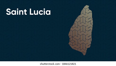 Card with a stylized oriental overlapping pattern and a transform effect. Oriental gold pattern with overlap superimposed on map. saint lucia Political Map