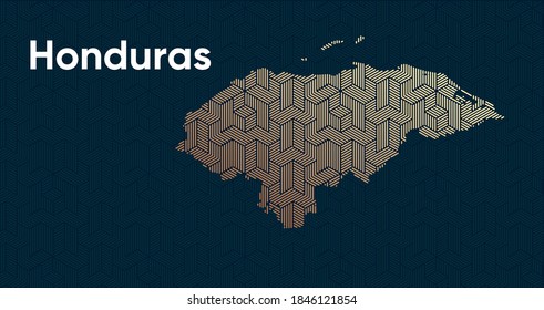 Tarjeta con un estilizado patrón oriental de solapamiento y un efecto de transformación. Patrón de oro oriental con superposición superpuesta en el mapa. Mapa político de Honduras