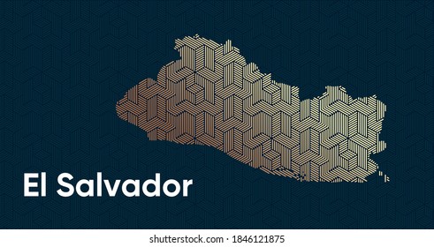 Card with a stylized oriental overlapping pattern and a transform effect. Oriental gold pattern with overlap superimposed on map. El Salvador Political Map