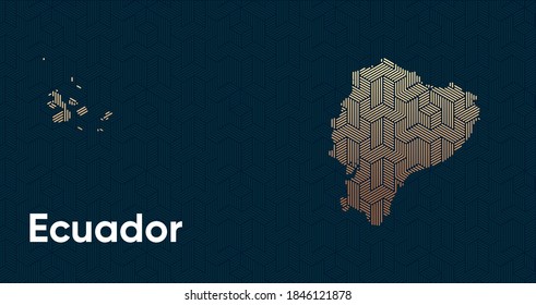 Card with a stylized oriental overlapping pattern and a transform effect. Oriental gold pattern with overlap superimposed on map. ecuador Political Map
