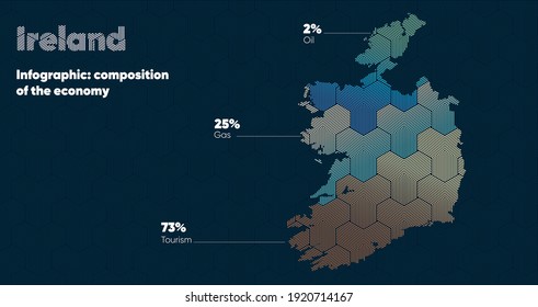 Card with a stylized oriental overlapping pattern and a transform effect. Oriental gold pattern with overlap superimposed on map. ireland Political Map. ireland country map infographics