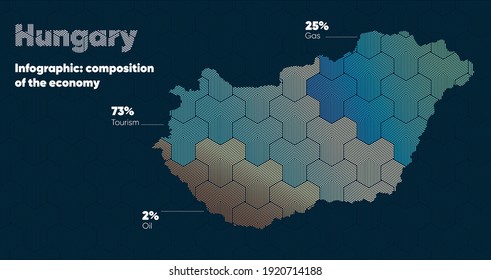 Card with a stylized oriental overlapping pattern and a transform effect. Oriental gold pattern with overlap superimposed on map. hungary Political Map. hungary country map infographics